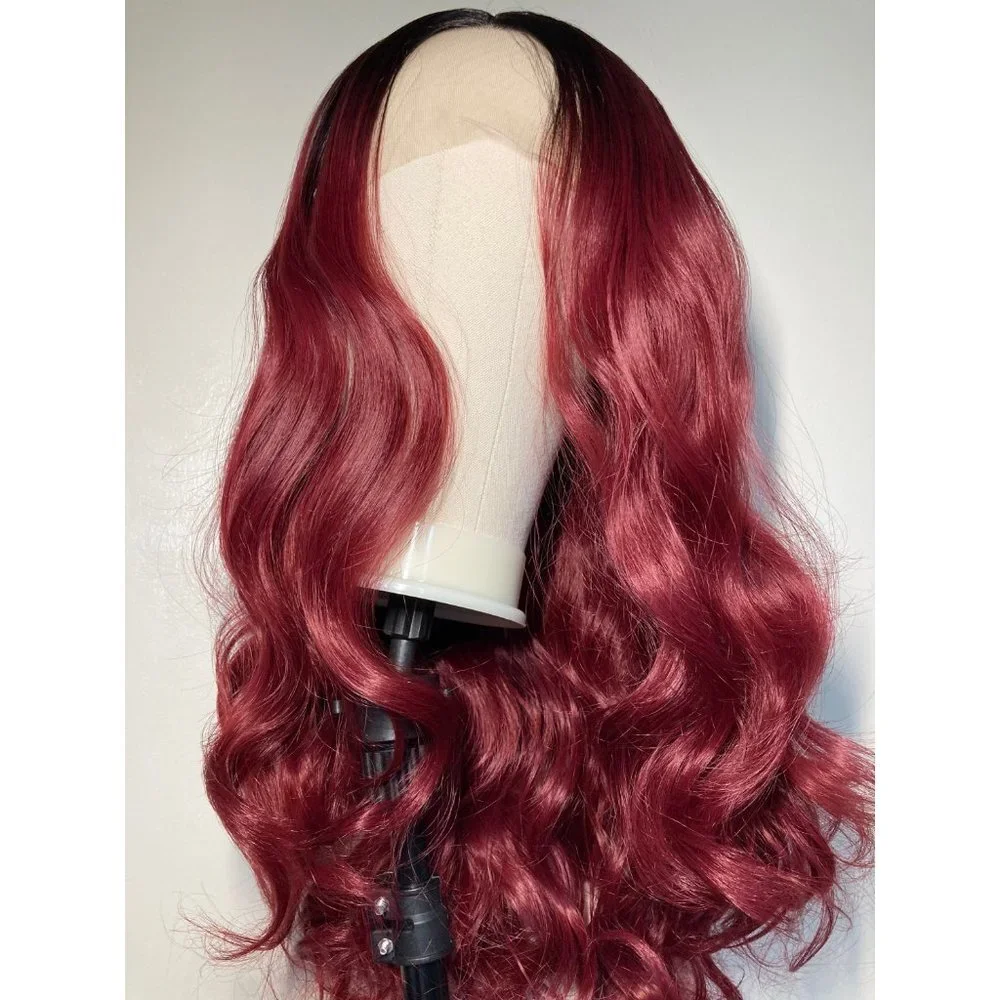 Black Red Curly Lace Front Wig